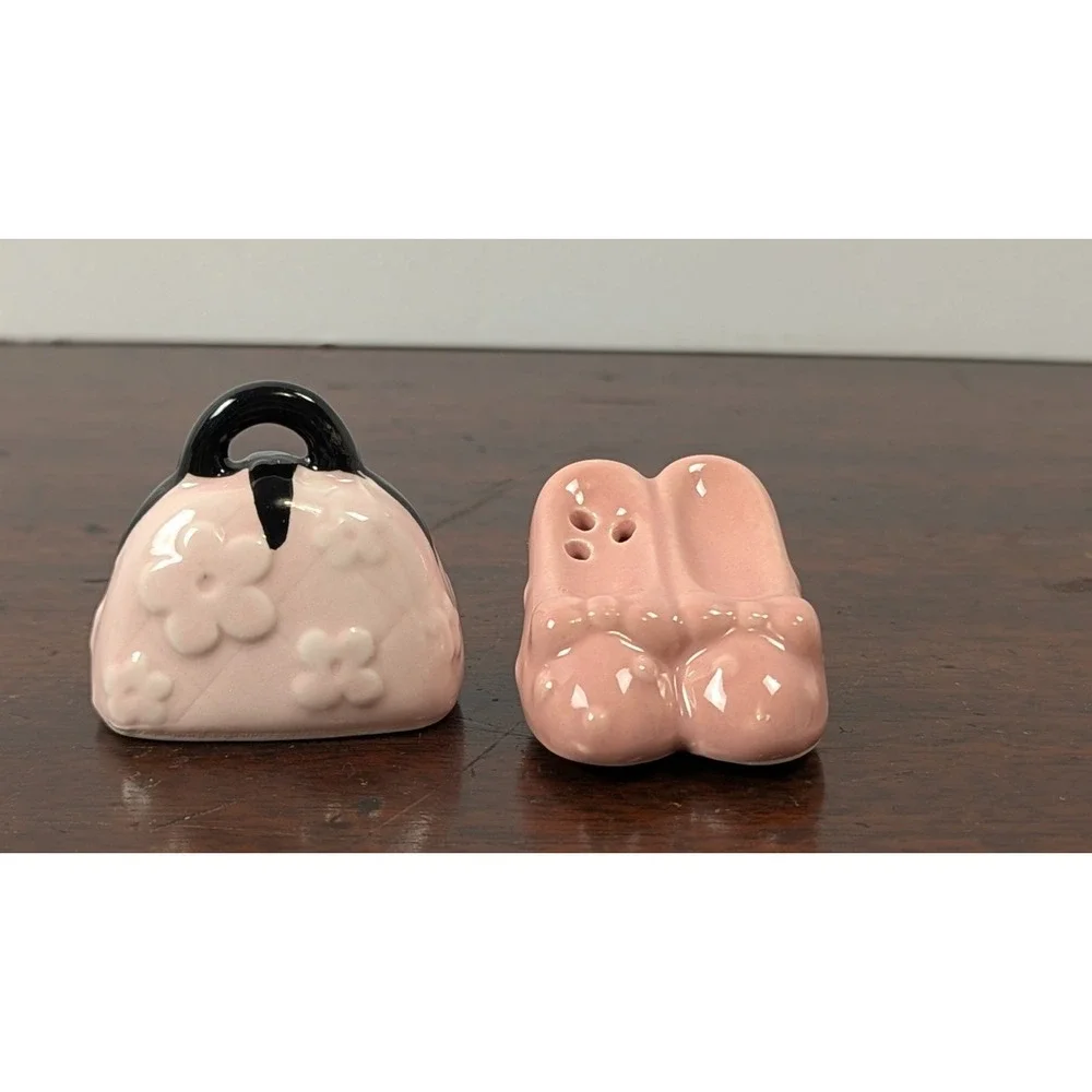 Pink Ceramic High Heel Shoe & Floral Handbag Salt & Pepper Shakers Set
